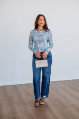 Lana Floral Mesh Top - Sky Blue Mix