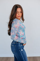 Lana Floral Mesh Top - Sky Blue Mix