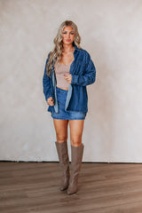 Jersie Denim Shacket - Medium Wash