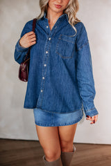 Jersie Denim Shacket - Medium Wash