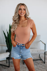 Nicola Ribbed Bodysuit - Apricot