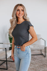 Tara Waffle Knit Top - Charcoal