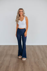 Zinia Ribbed Flare Leggings - Navy