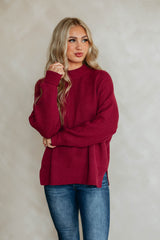 Chelsea Mock Neck Sweater - Cranberry