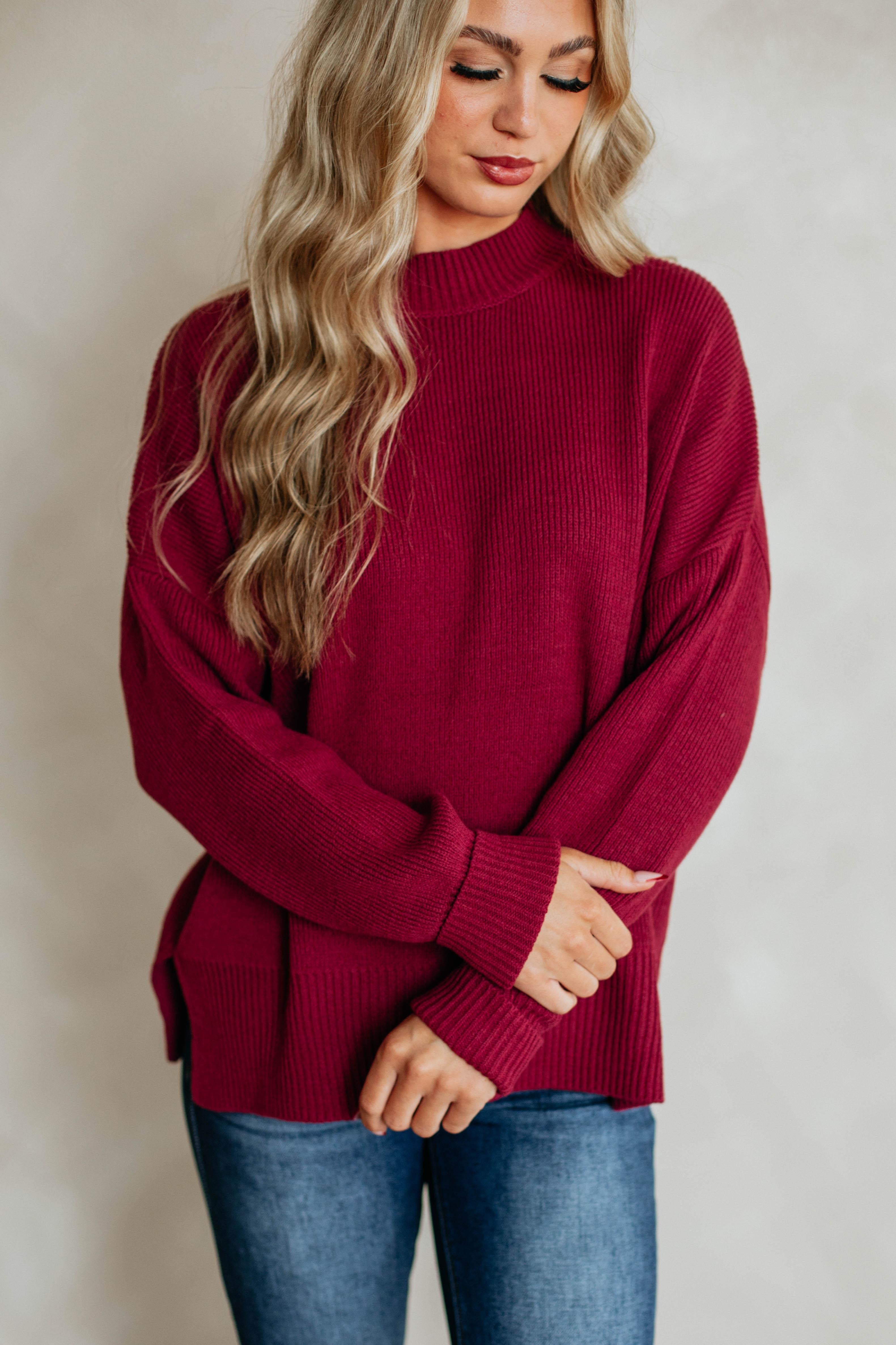 Chelsea Mock Neck Sweater - Cranberry