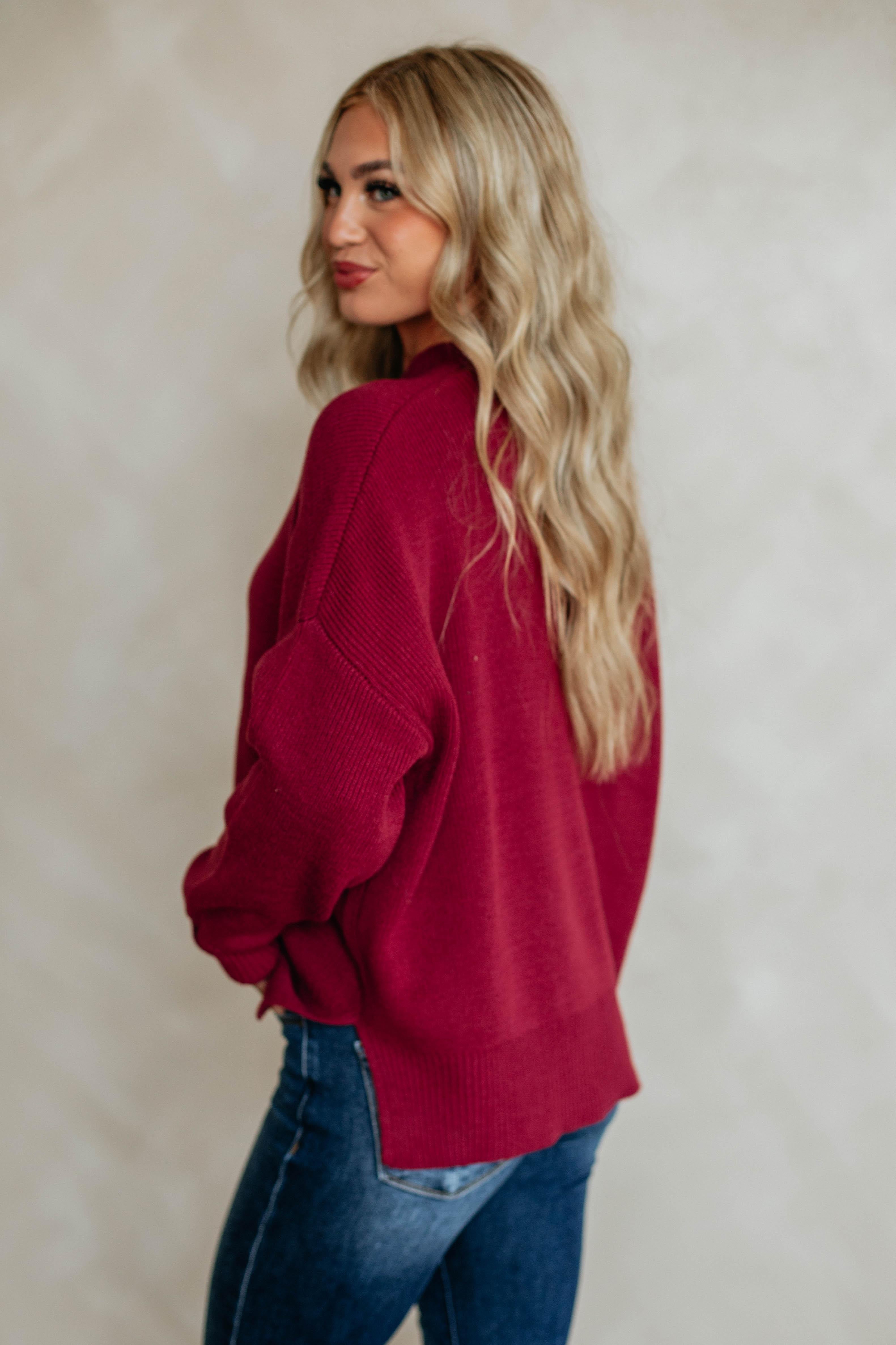 Chelsea Mock Neck Sweater - Cranberry
