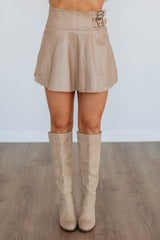 Aria Leather Skirt - Khaki