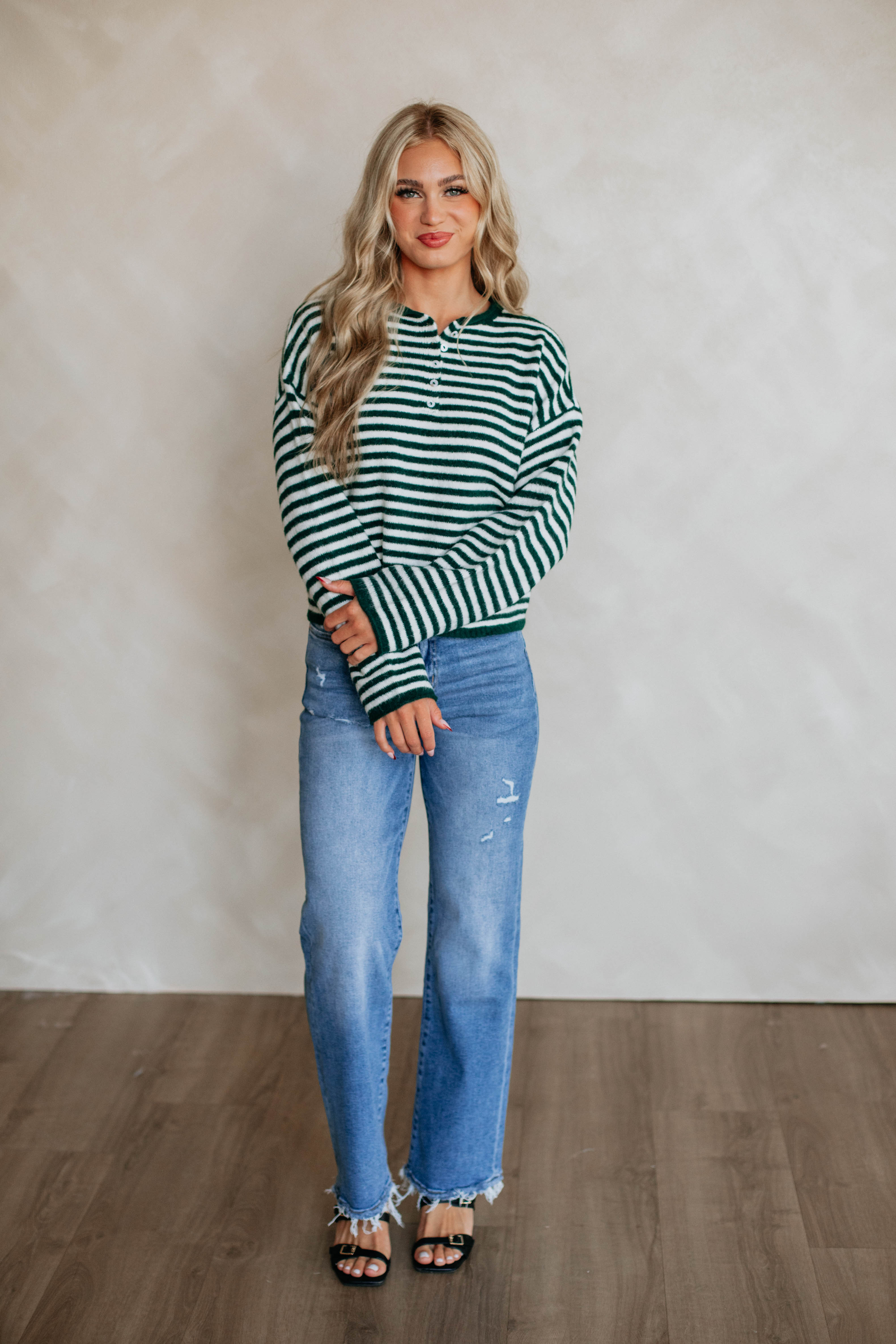 Brayden Striped Sweater - Forest Green