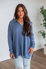 Bronwen Oversized Top - Steel Blue