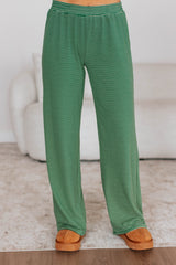 Cayla Striped Pants - Hunter Green Mix