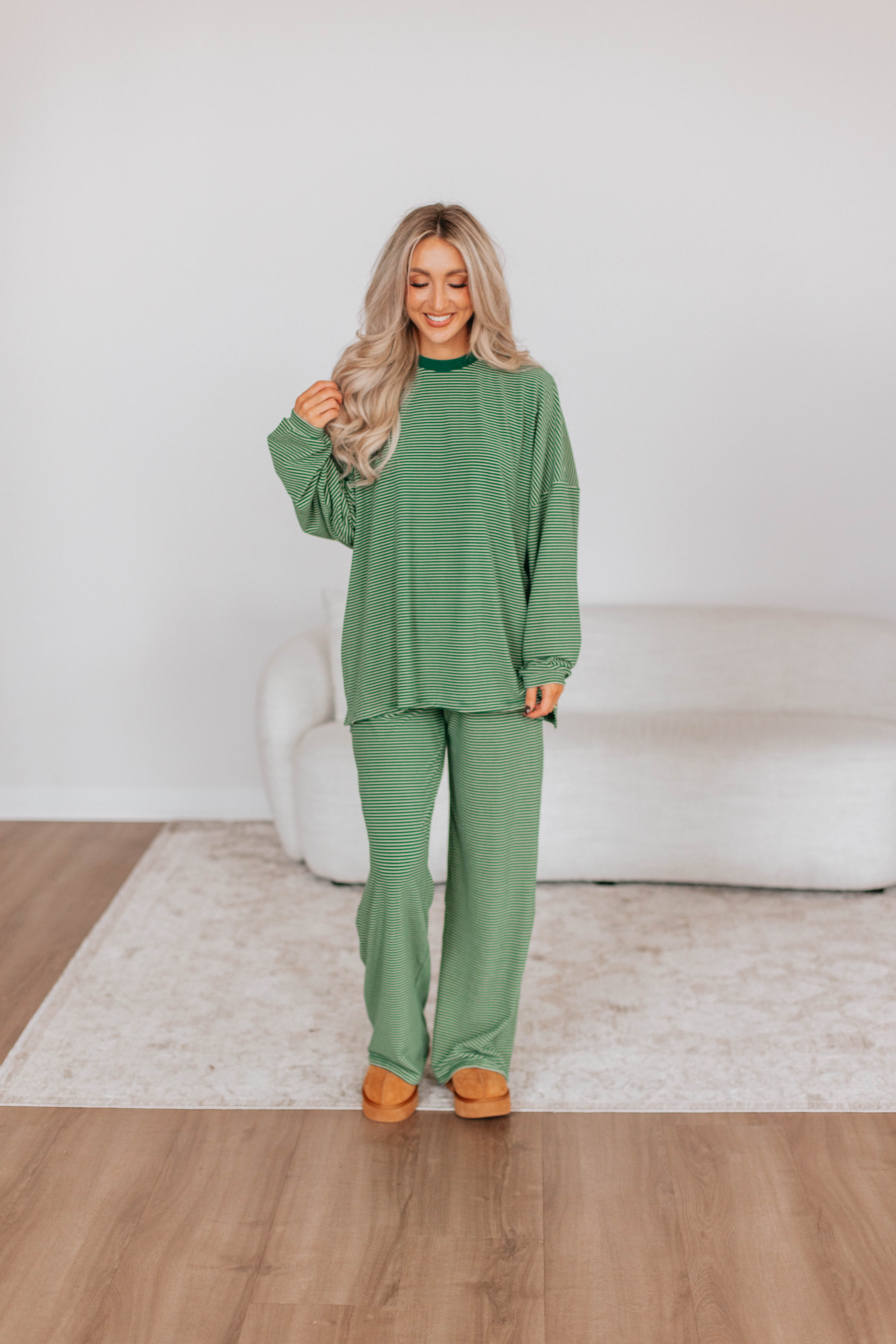 Cayla Striped Pants - Hunter Green Mix