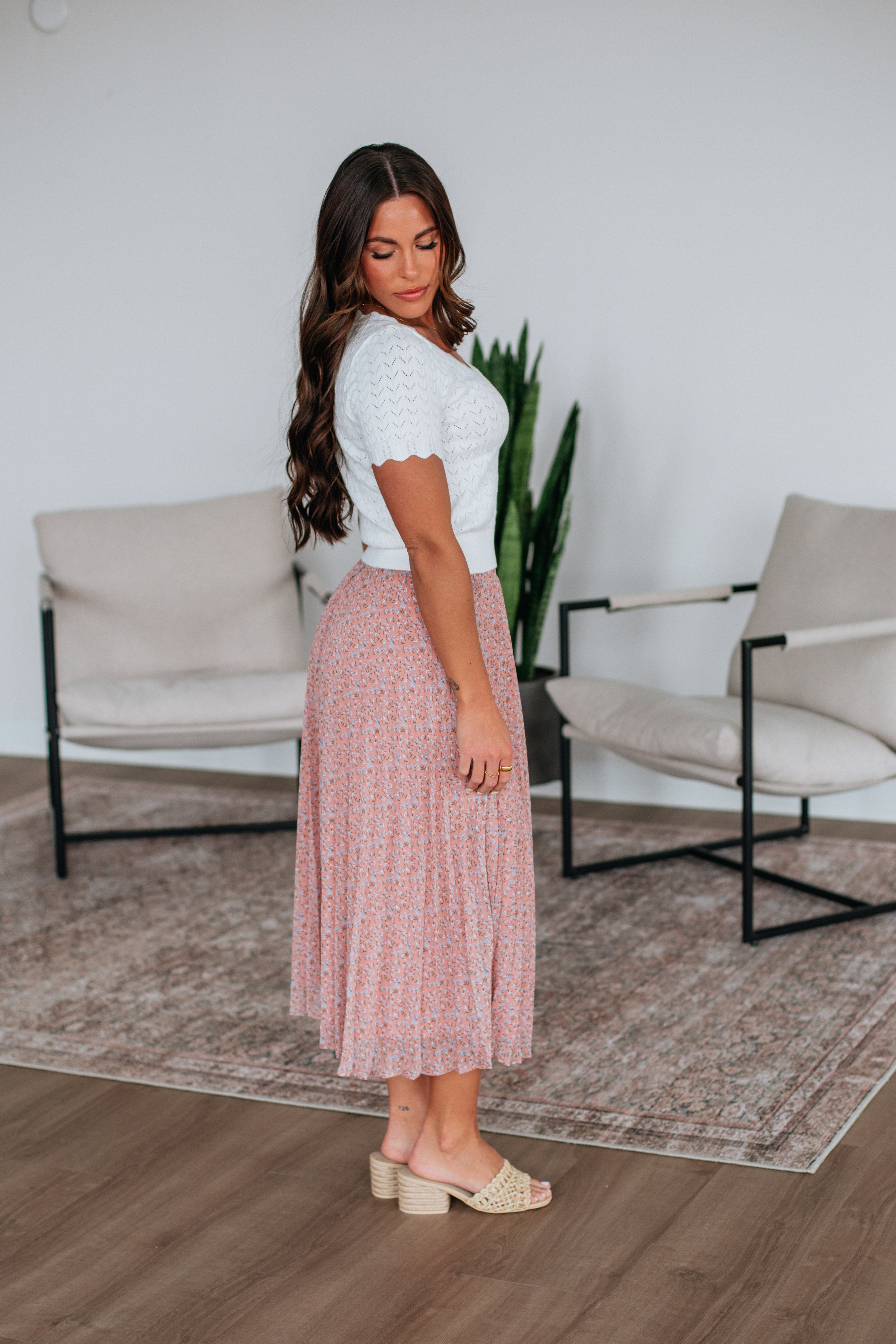 Ashie Pleated Floral Skirt - Mauve Mix