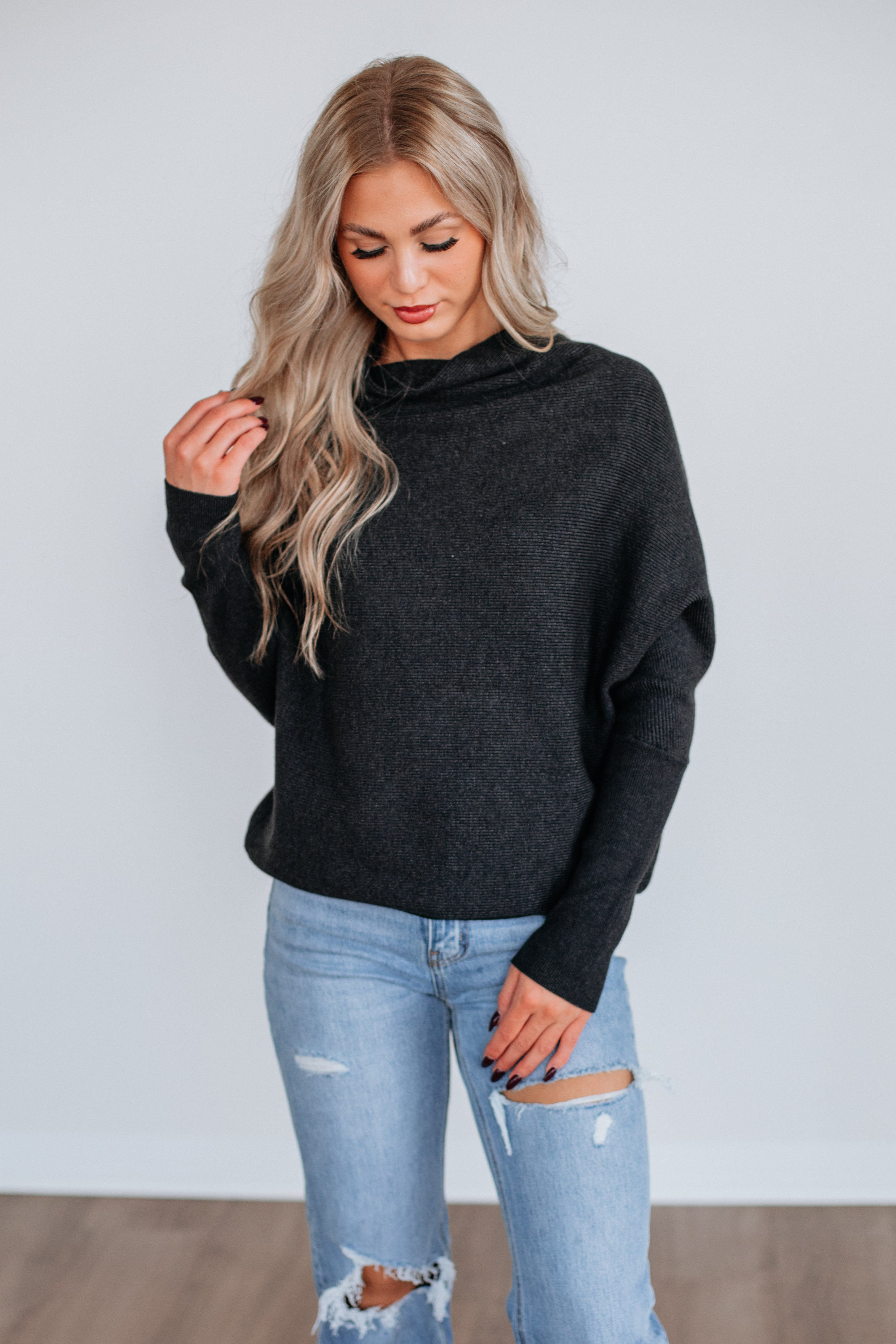 Gretchen Dolman Sweater - Charcoal