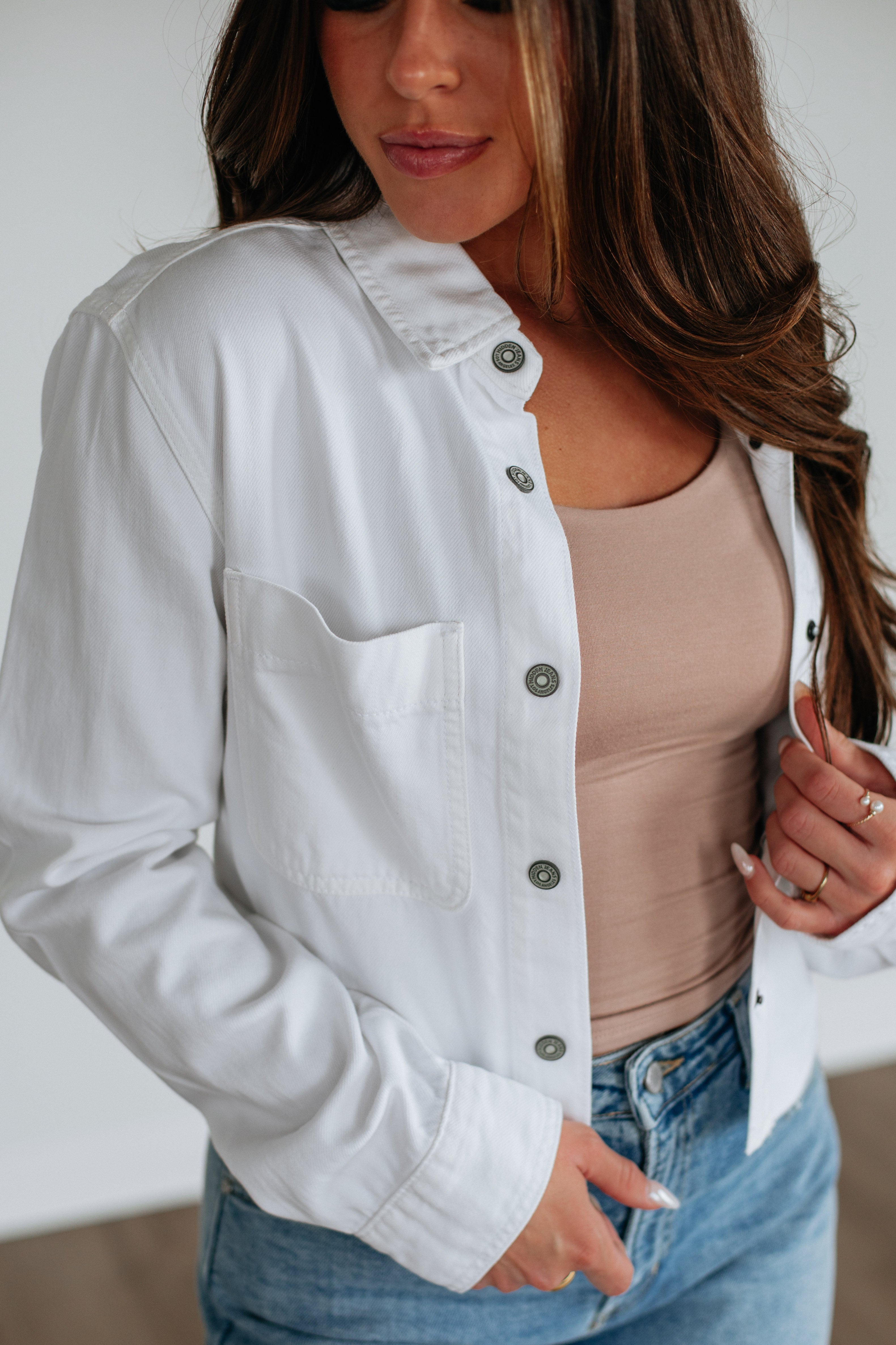 Harlow Hidden Denim Shacket - Ivory