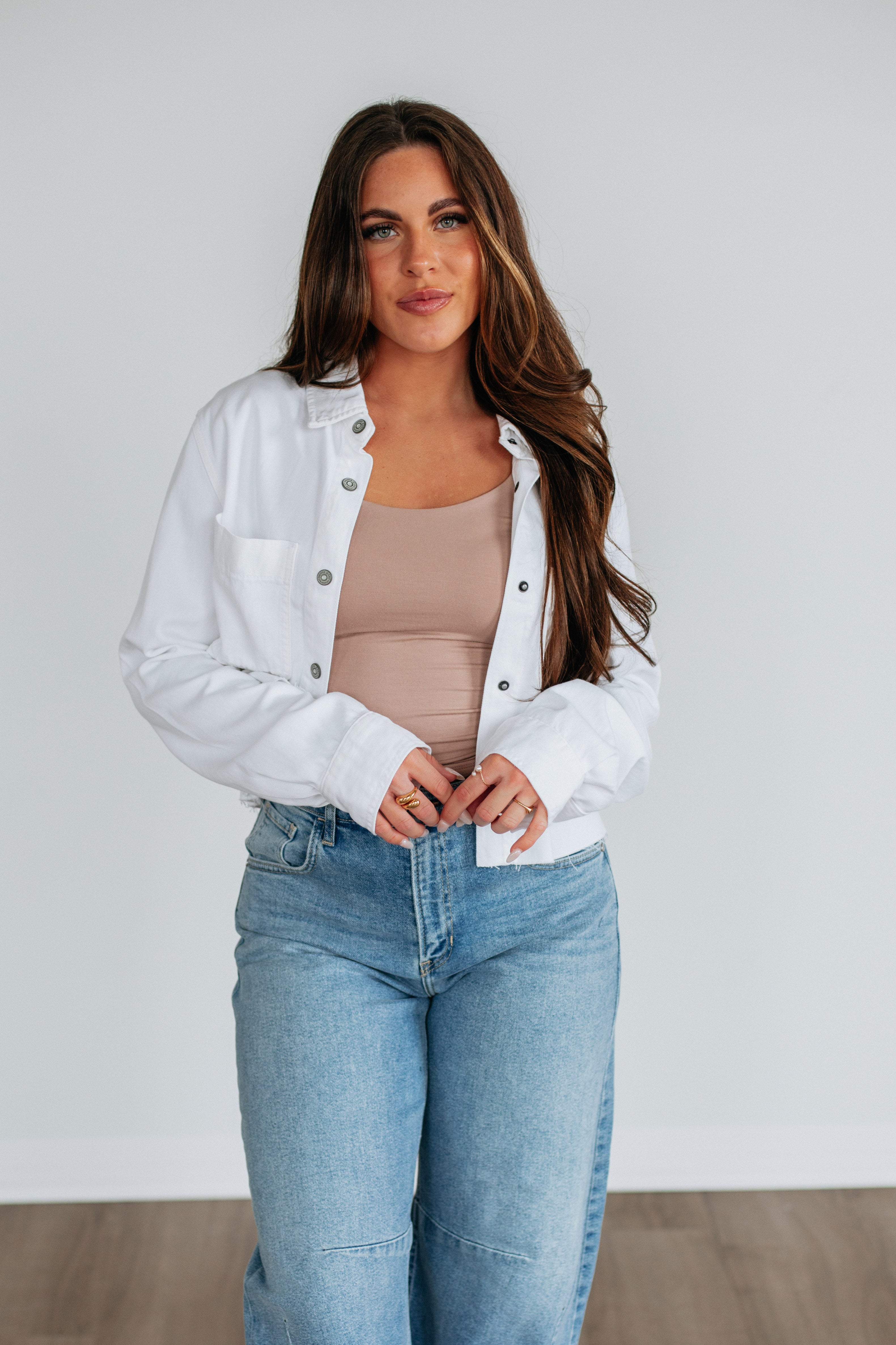 Harlow Hidden Denim Shacket - Ivory