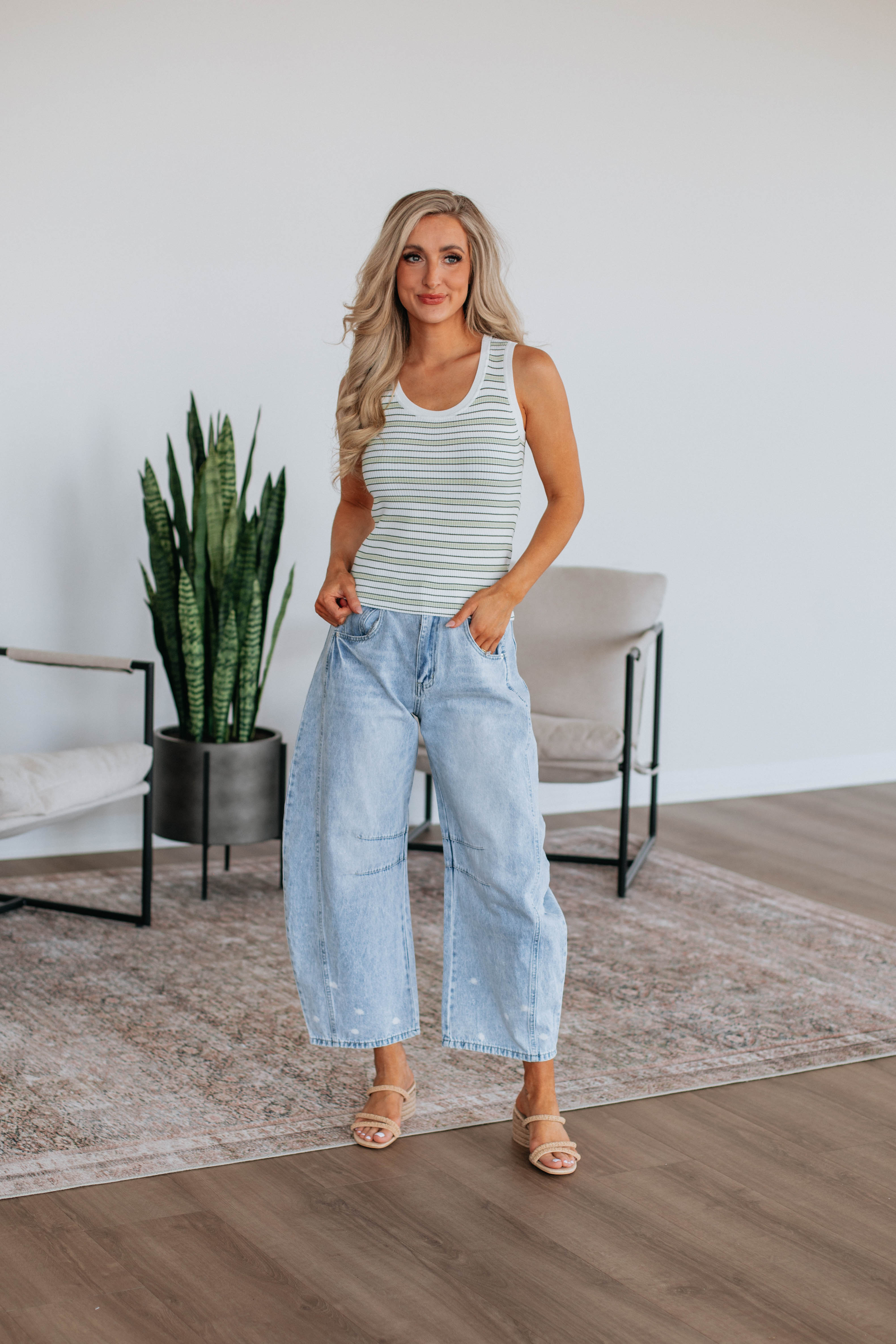 Jaeleigh Striped Tank - Olive Mix