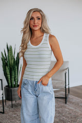 Jaeleigh Striped Tank - Olive Mix