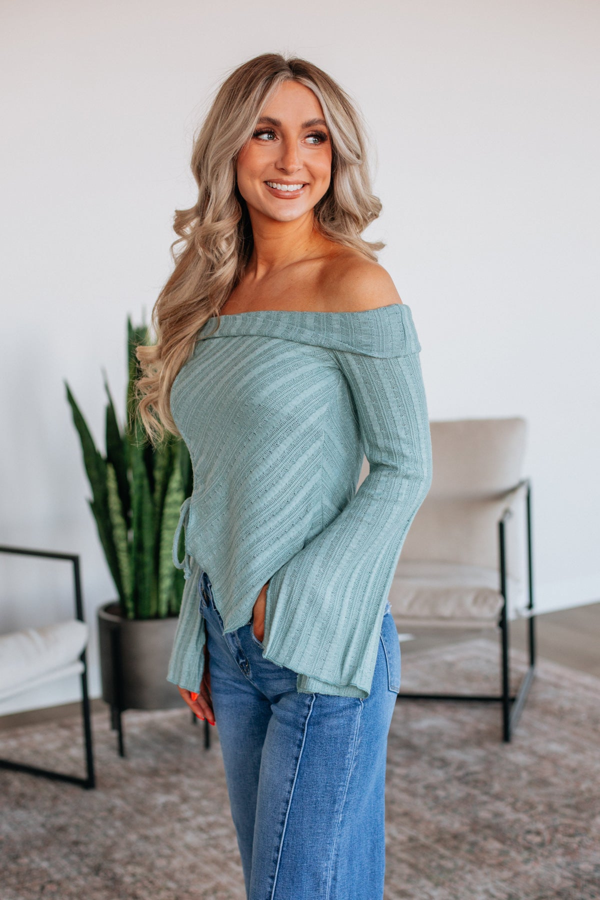 Kalinda Off The Shoulder Top - Dusty Mint