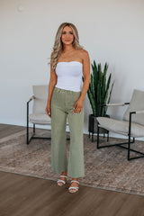 Linsley Wide Leg Pants - Dusty Olive