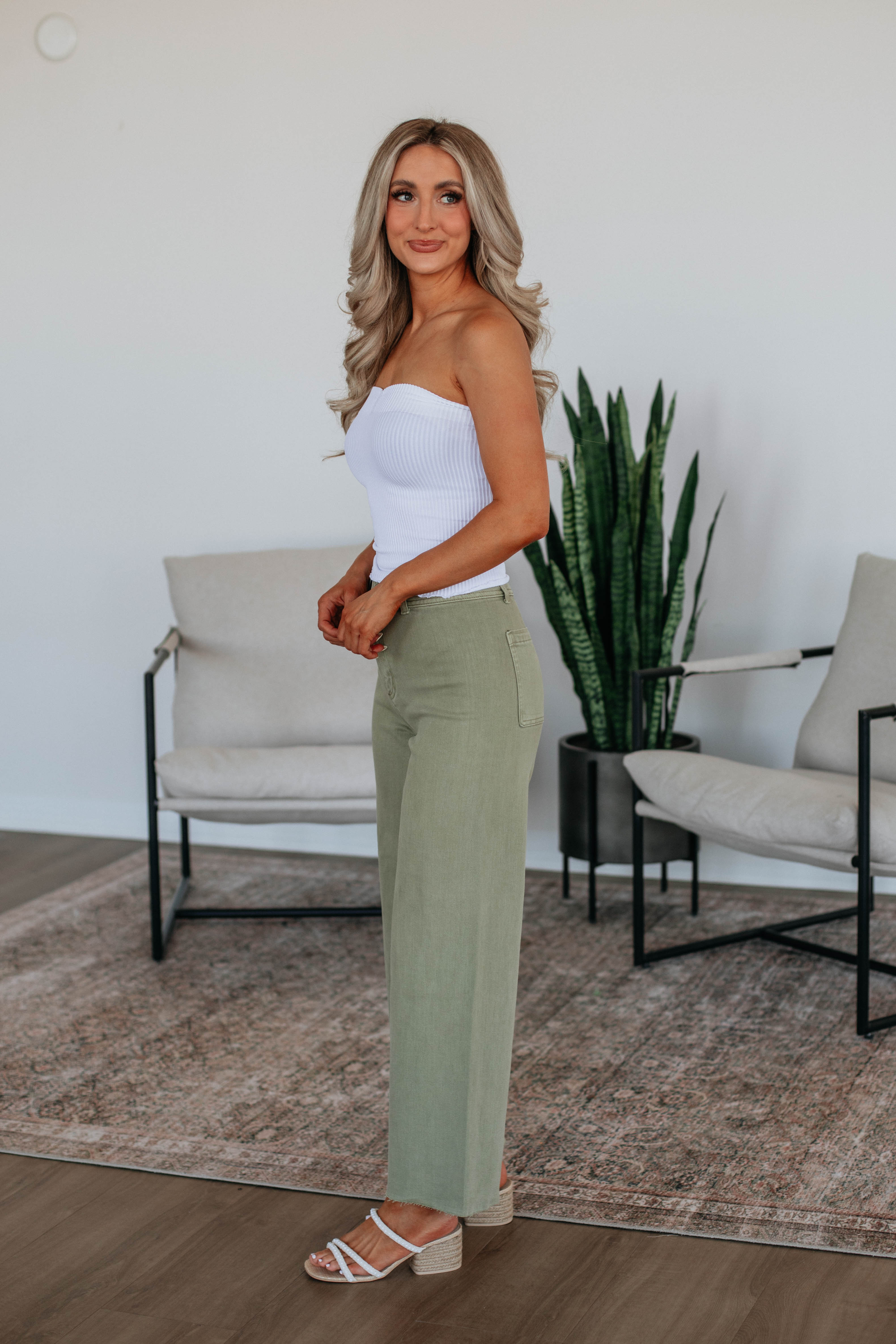 Linsley Wide Leg Pants - Dusty Olive
