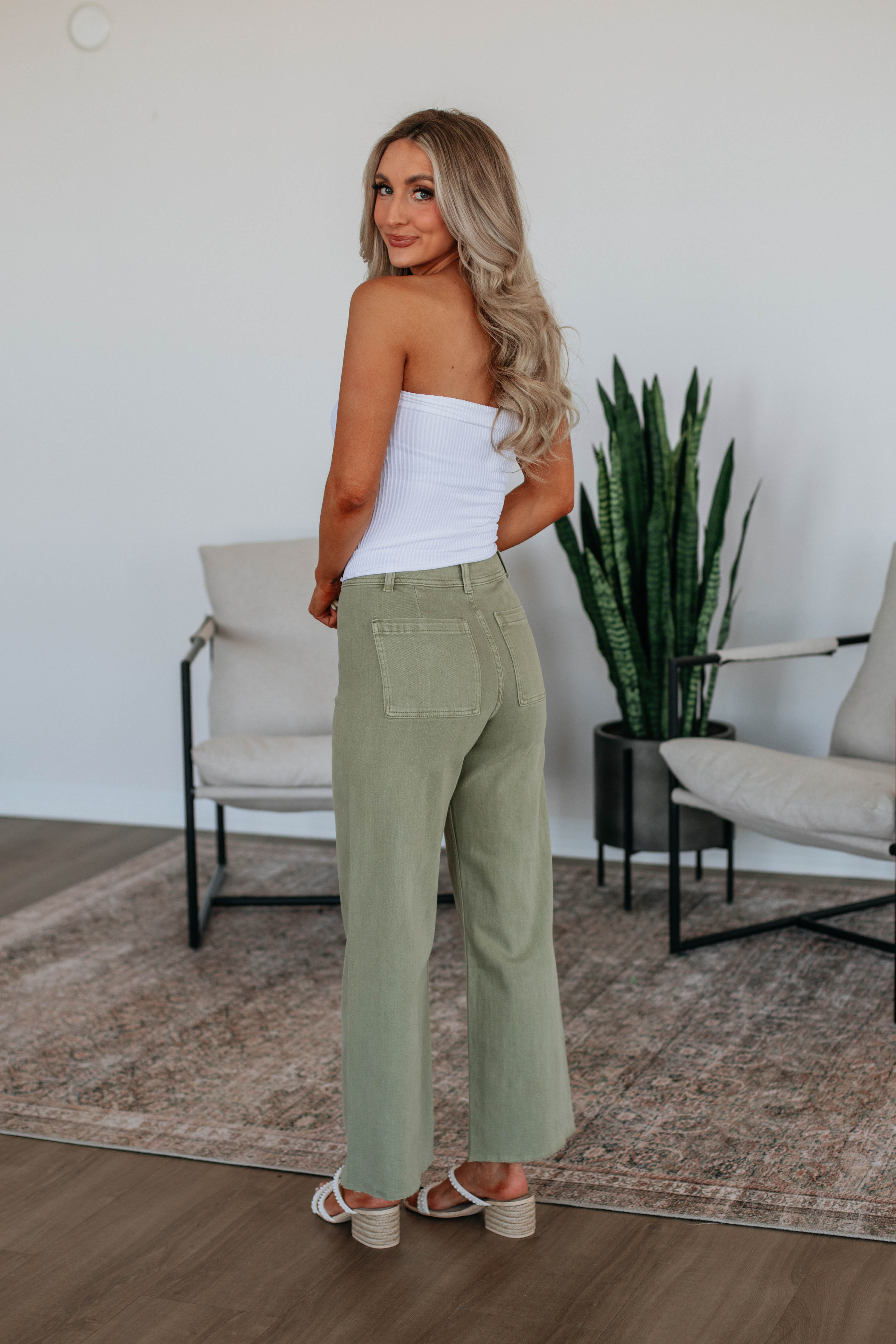 Linsley Wide Leg Pants - Dusty Olive