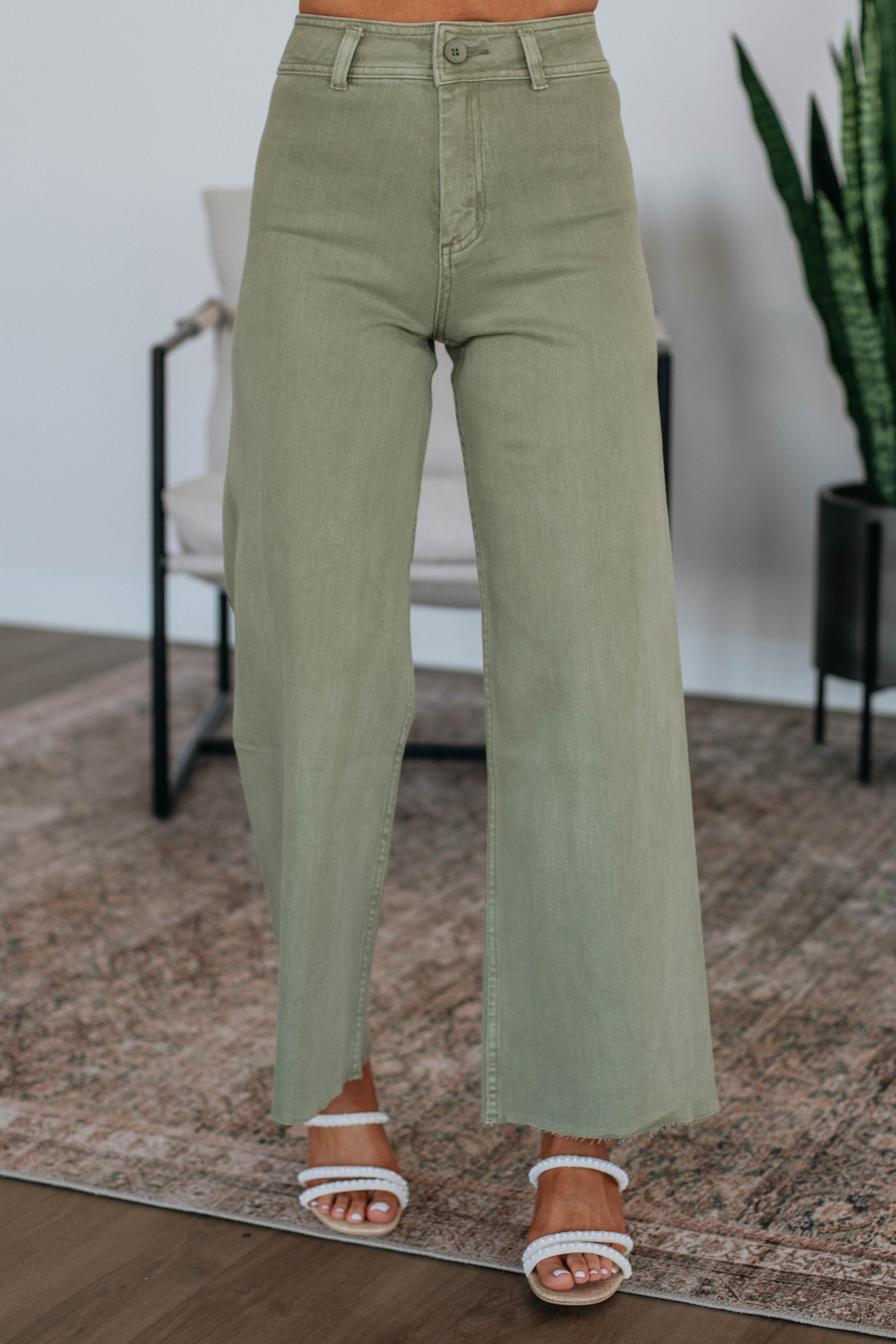 Linsley Wide Leg Pants - Dusty Olive