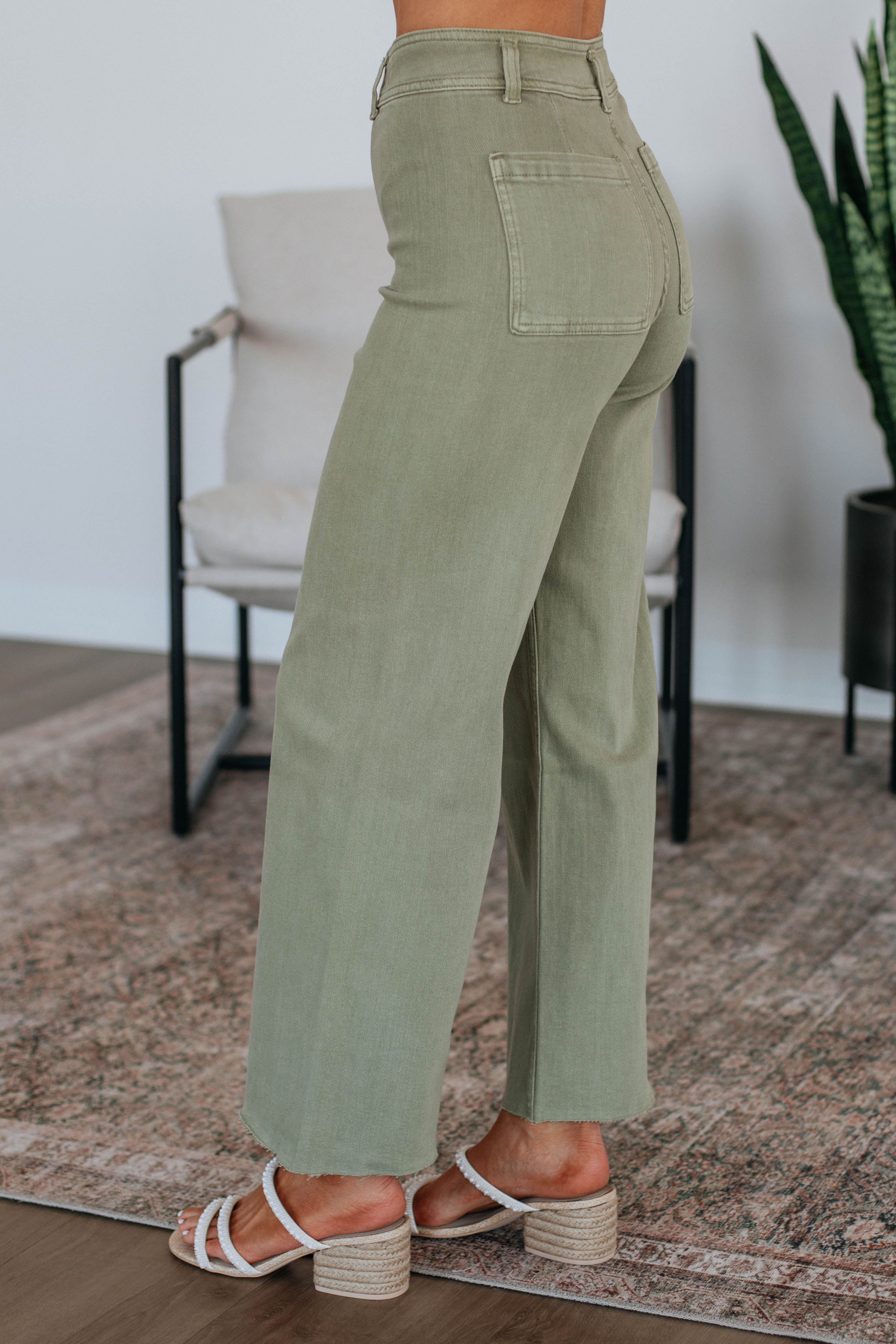 Linsley Wide Leg Pants - Dusty Olive