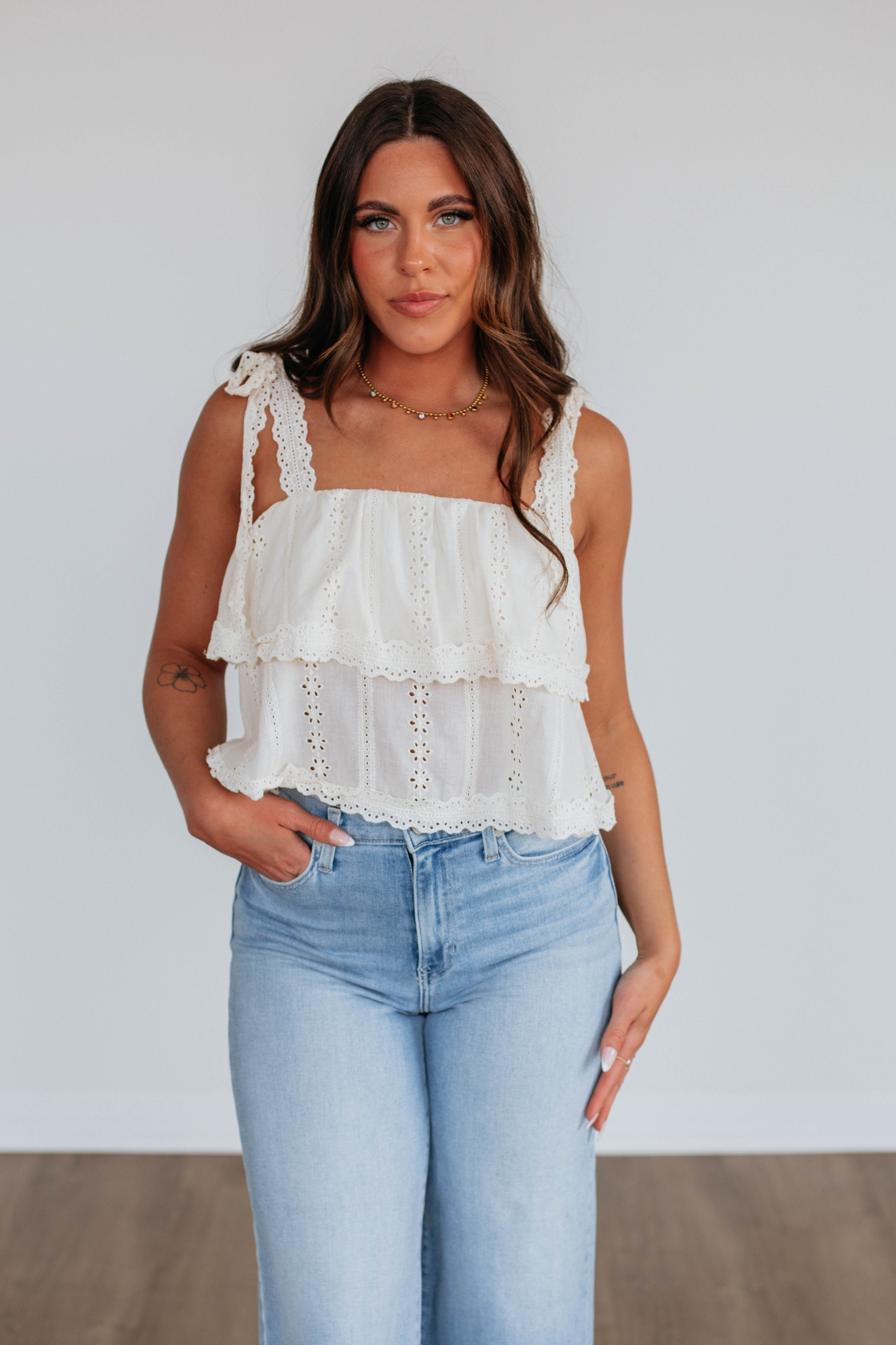 Mabel Eyelet Tank - Cream