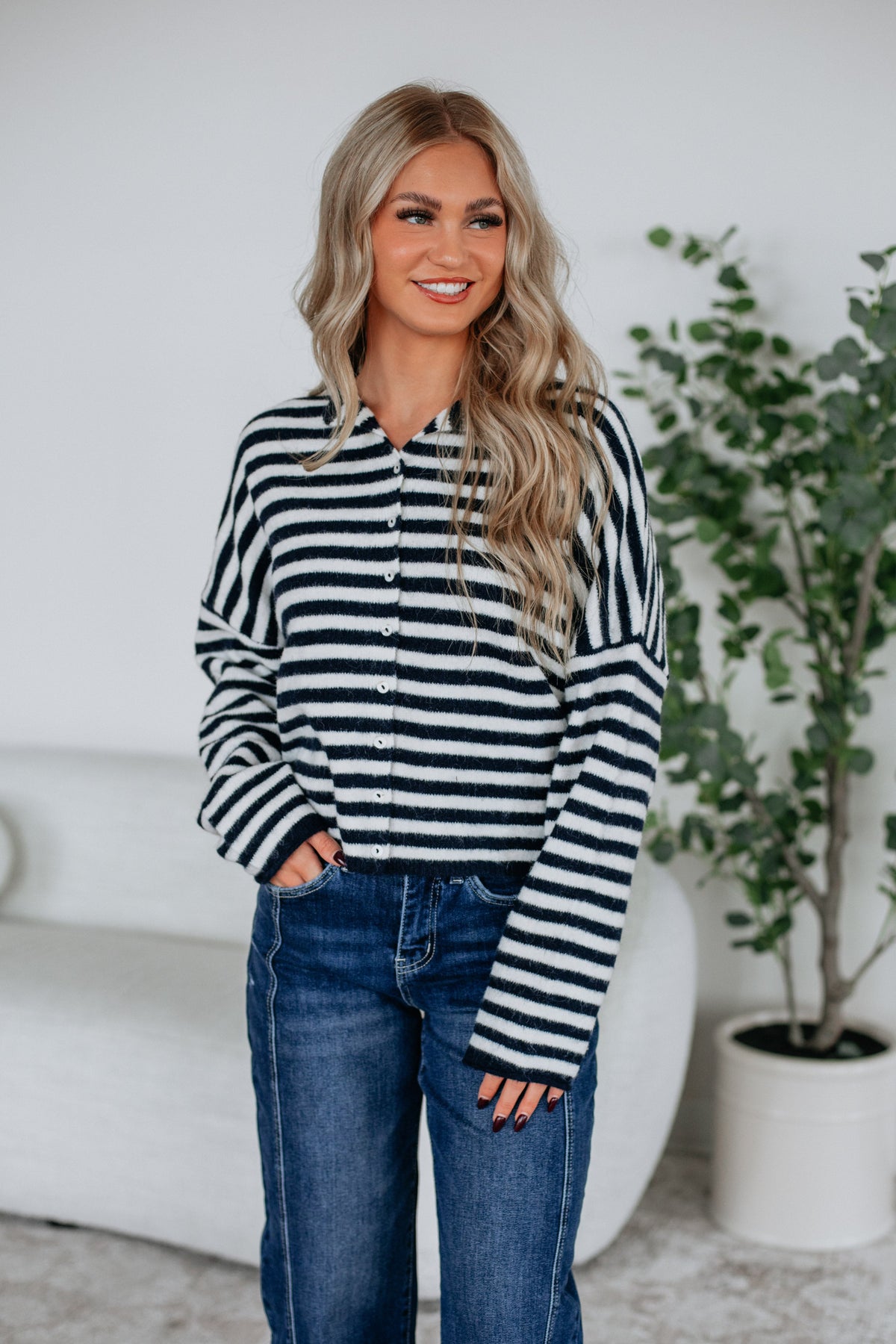 Brooke Striped Cardigan - Navy Mix