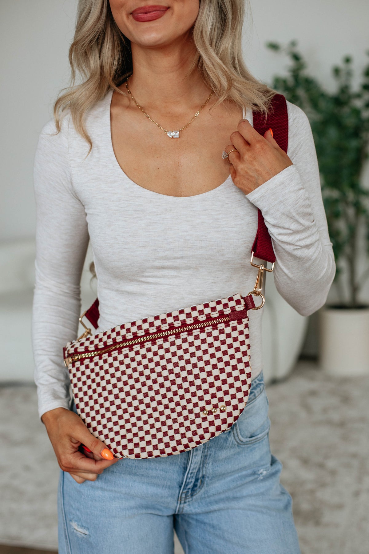 Patsy Checkered Bum Bag - Wine