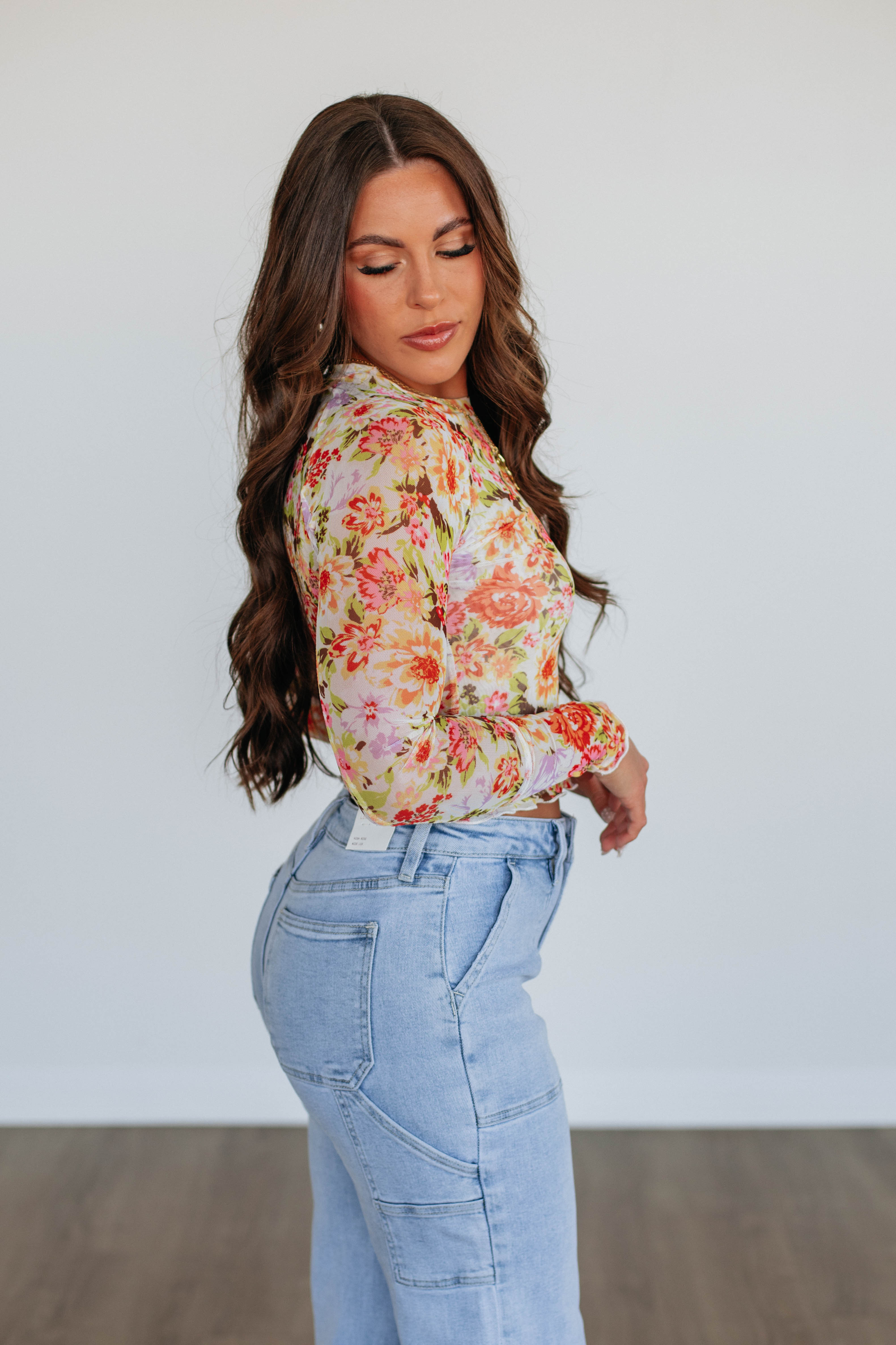 Portia Floral Mesh Top - Cream Mix