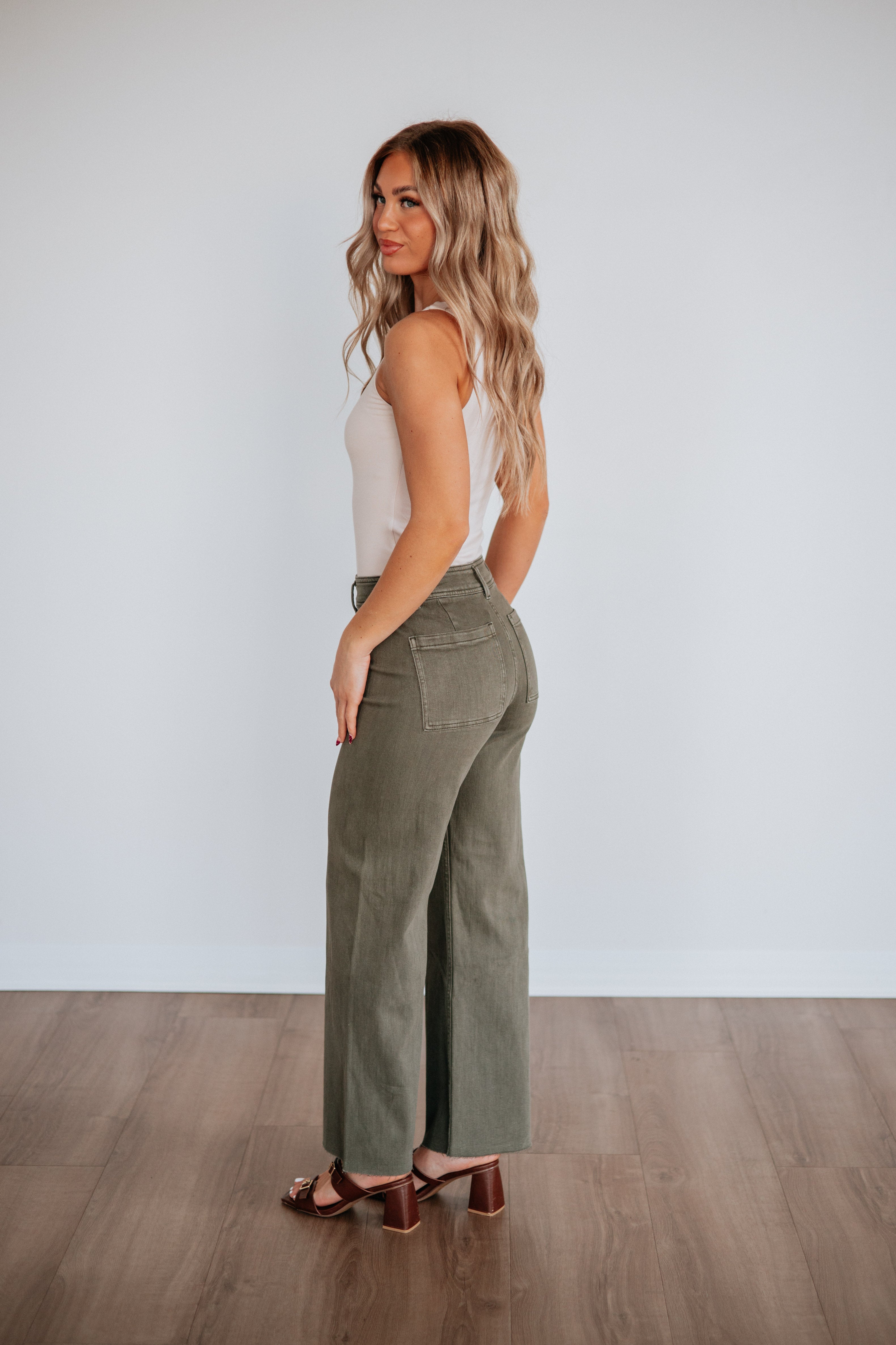 Linsley Wide Leg Pants - Olive