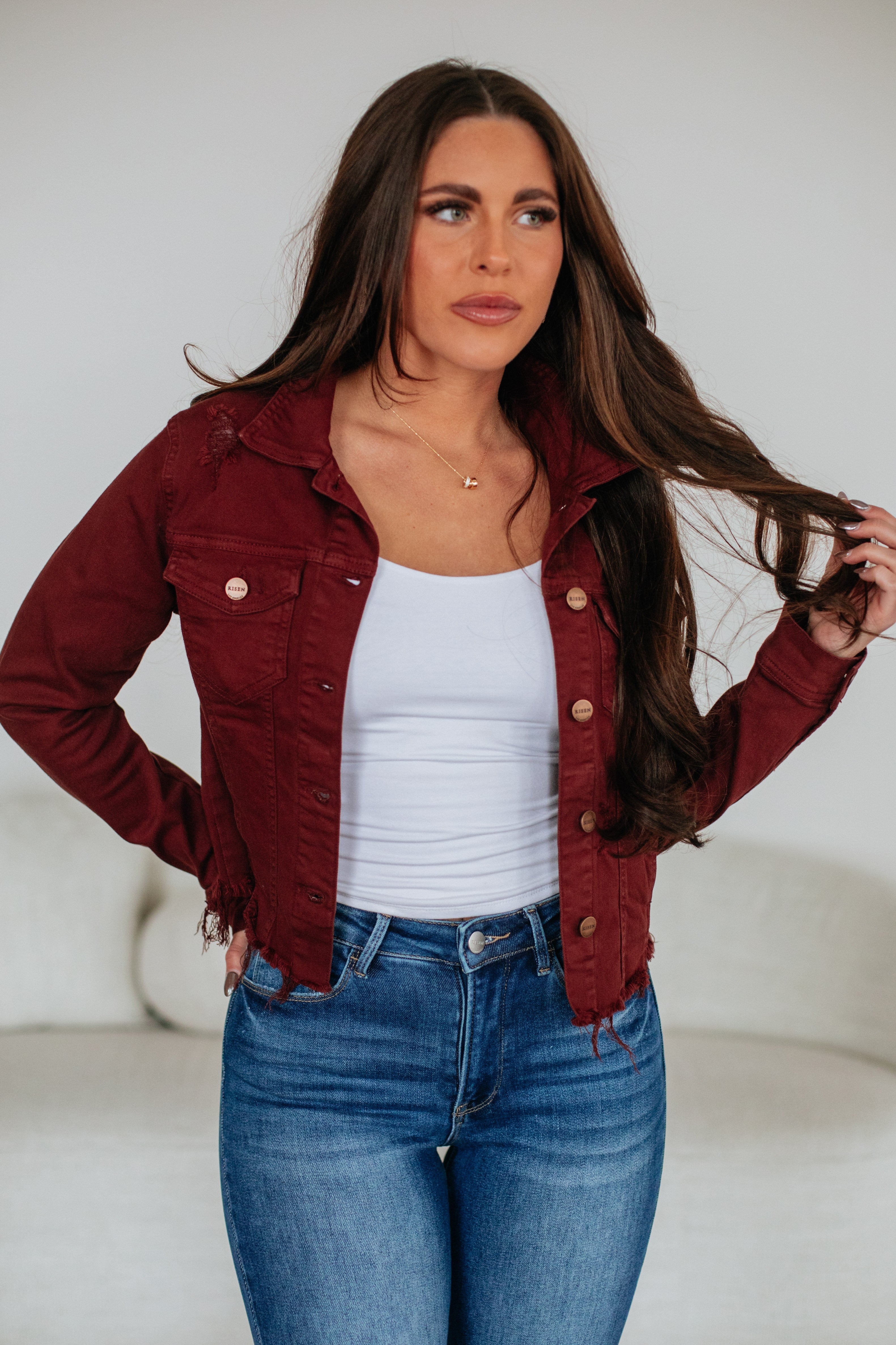 Gemma Risen Denim Jacket - Mahogany