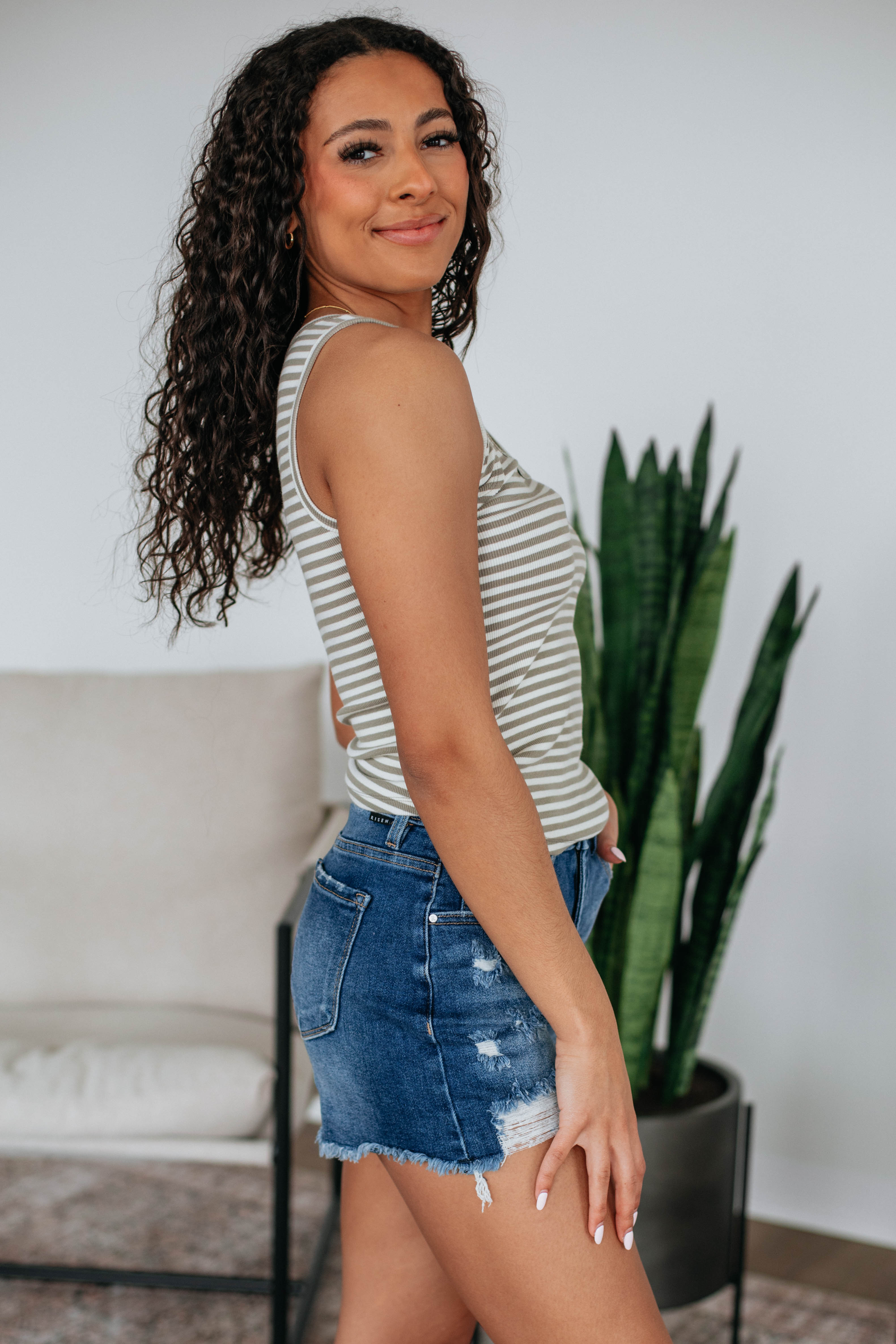 Theo Striped Tank - Khaki Mix